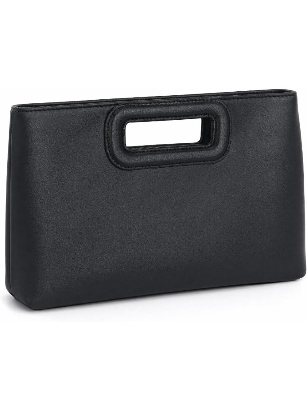 Women's Black Clutch Handbag Modern Faux Leather with Metal Handle Evening Bag